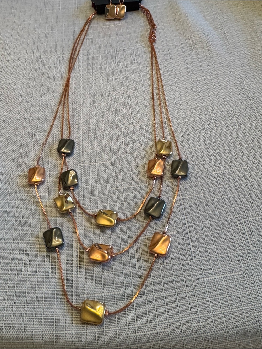 Multi-Row Metallic Bead Necklace in Rose Gold, Gold & Gunmetal - Women's Jewelry
